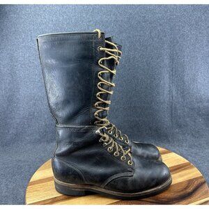 Vtg Wolverine 14" Sears Roebuck Black Leather Lace Up Tall Linemen Boots Sz 8.5